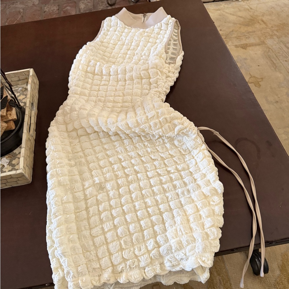 Maniere De Voir Textured Cream Midi Dress
